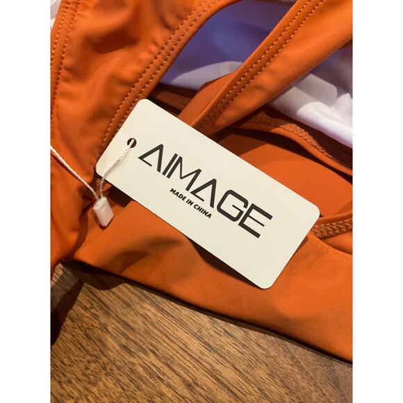 Lot of 2 Aimage XXL Swim Tops Orange & Floral Lace-Up Bikini Tankini Set - Picture 3 of 6